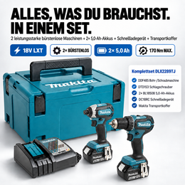 DLX2289TJ Kombipack 18 V, 2 × 5,0 Ah Li-Ion
